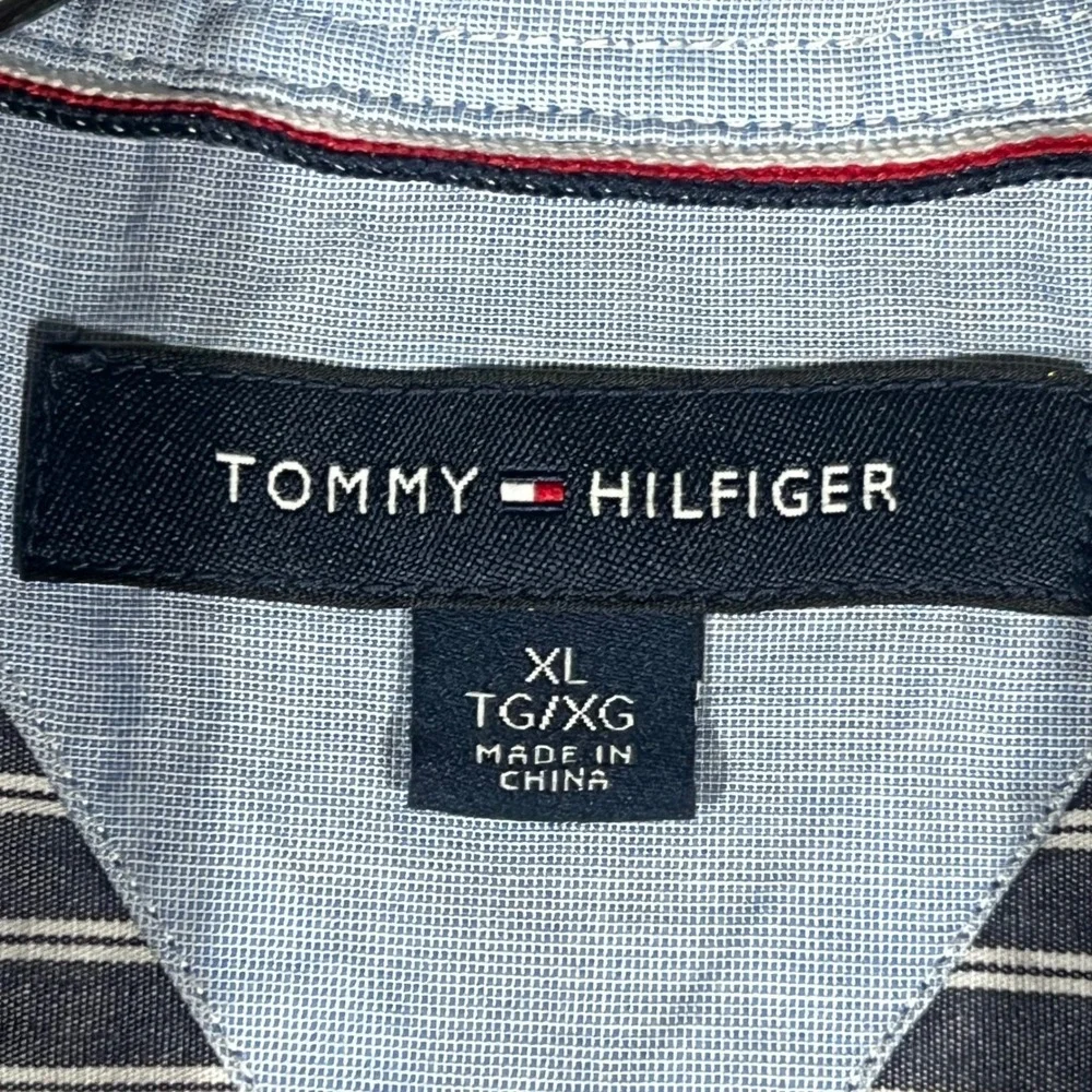Tommy Hilfiger Mens XL Blue White‎ Striped Button Down Shirt Long Sleeve